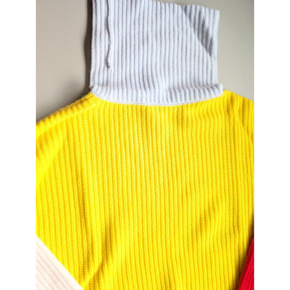 ALICE + OLIVIA Cashmere Blend Color-Blocked Turtleneck Sweater Sz S Yellow Red - Picture 7 of 10
